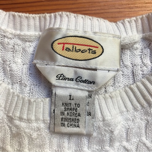 Talbots Pima Cotton White Cable Knit Sweater, EUC, L - Picture 2 of 9